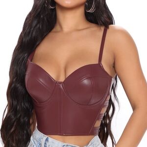 NEW! Wine Faux Leather Bustier Cut Out Crop Top 6-8